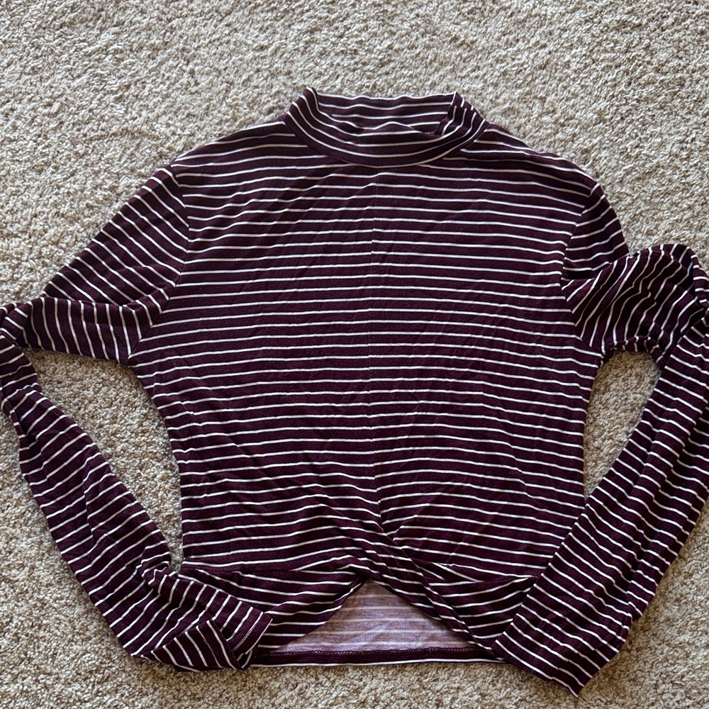 Ambiance Purple and White Striped Long Sleeve Top